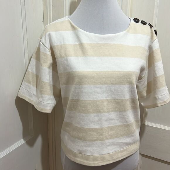Single Thread Boxy Cropped Heavy Weight Striped Tee womens Medium Nice! - Picture 2 of 6